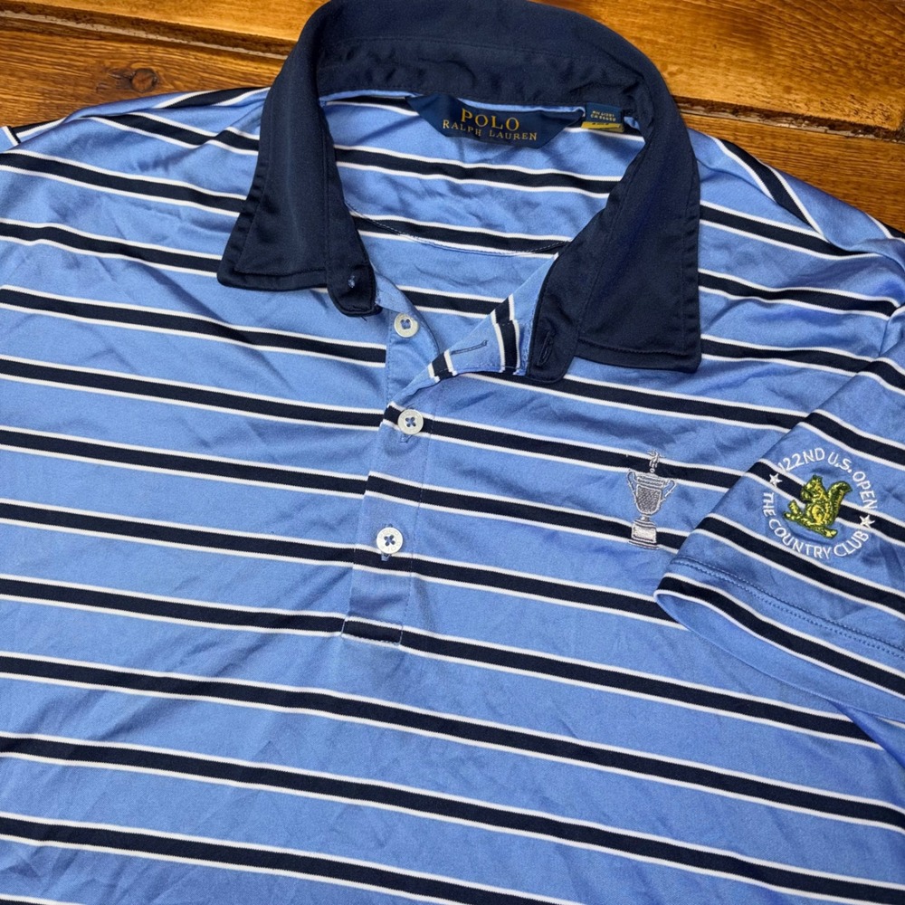 Polo Ralph Lauren Golf Shirt Mens XL Blue Striped 122nd US Open The Country Club